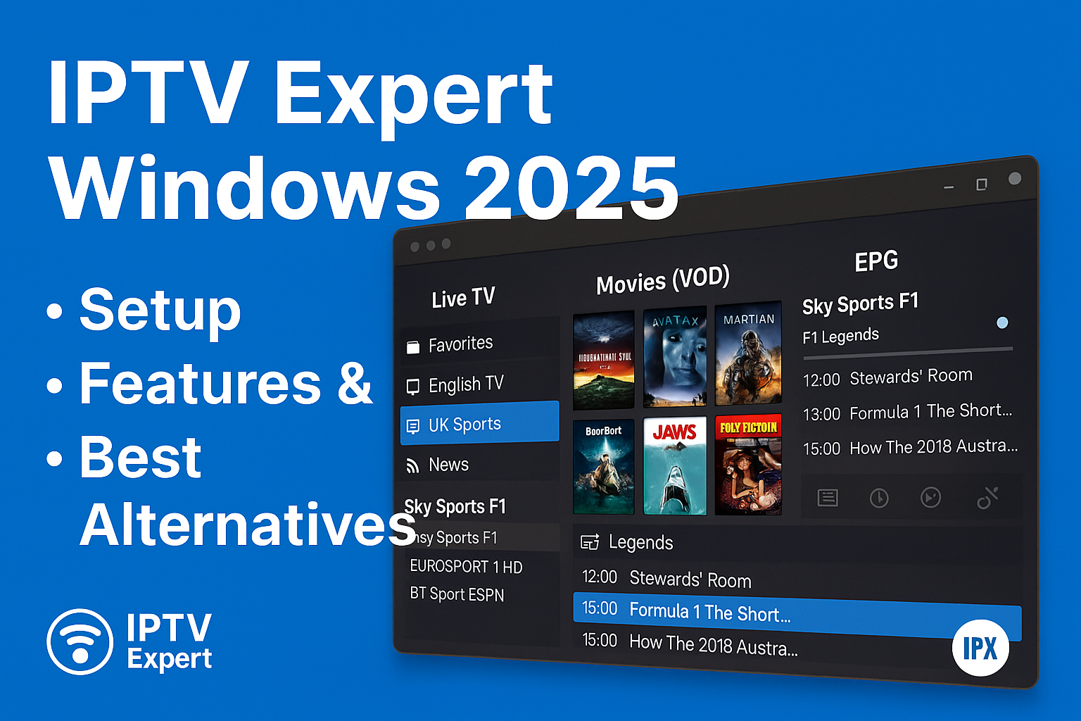 IPTV Expert Windows app 2025 feature banner with PC setup